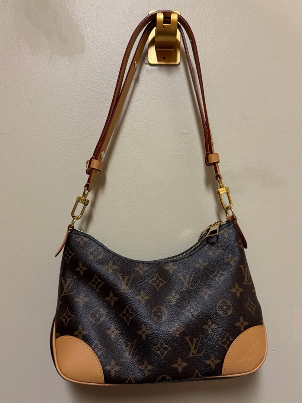 Louis Vuitton Monogram Canvas Shoulder Bag in Brown and Tan Leather Trim